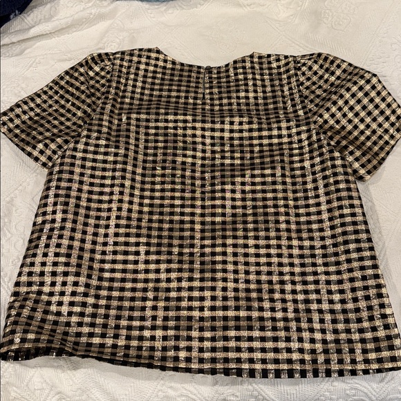 J.Crew Metallic Gold and Black Checkered Blouse Size Small LNWOT - Picture 7 of 8